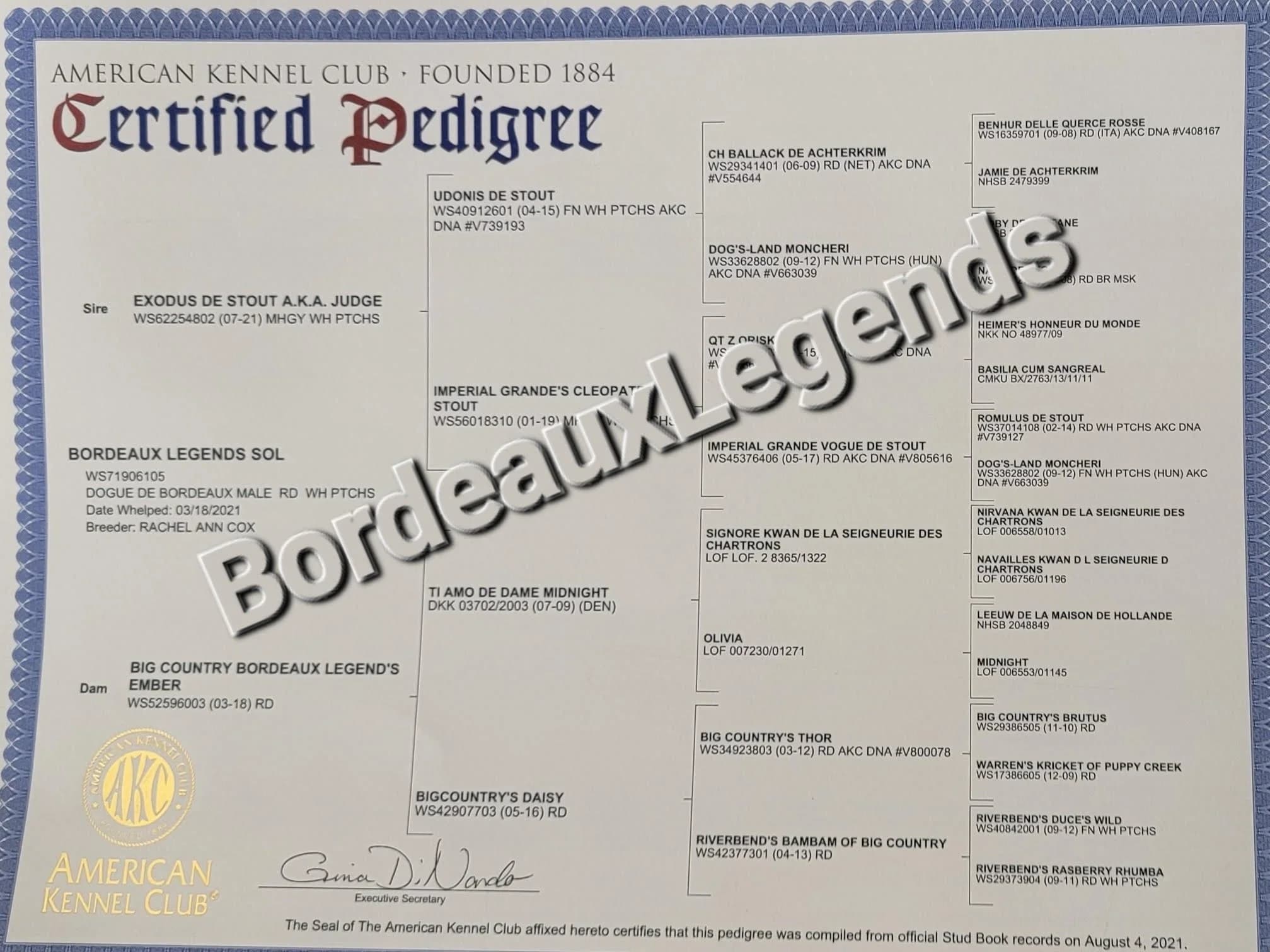 Scanned pedigree chart for Sol
