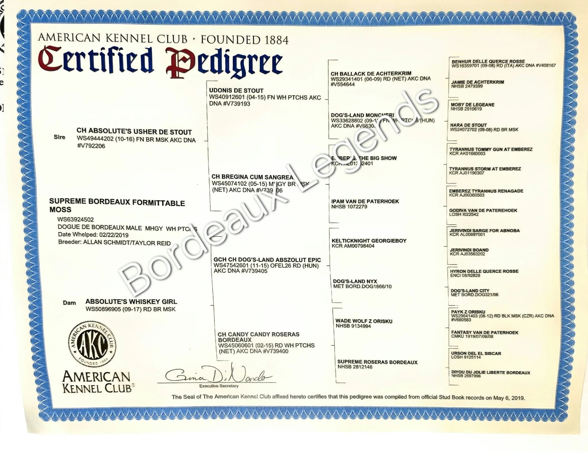 Scanned pedigree chart for Moss